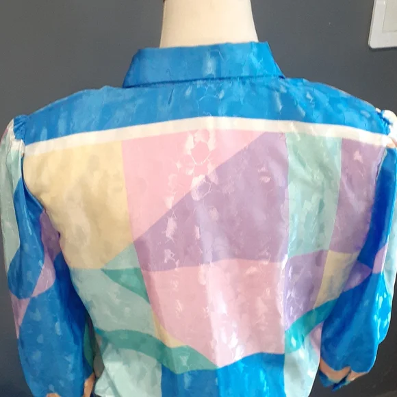 Vintage Y2k Office Siren vibrant color blocking blouse top size 6 - Picture 6 of 15